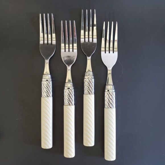 16ct Washington Forge Stainless Flatware Utensils White Plastic Swirl Handle Vtg - Picture 5 of 12